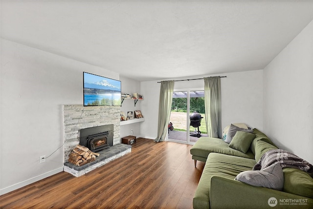 living room with baseboards and wood finished floors