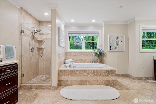 1823 Richards Rd, Bellevue, WA 98005 - full bathroom featuring a garden tub, plenty of natural light, a stall shower, and vanity