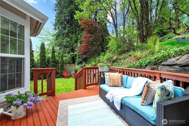 1823 Richards Rd, Bellevue, WA 98005 - wooden terrace with an outdoor living space and fence