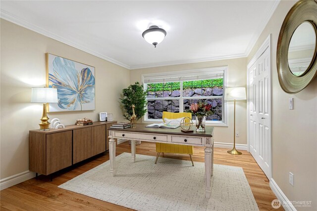 1823 Richards Rd, Bellevue, WA 98005 - office featuring baseboards, ornamental molding, and light wood-style flooring