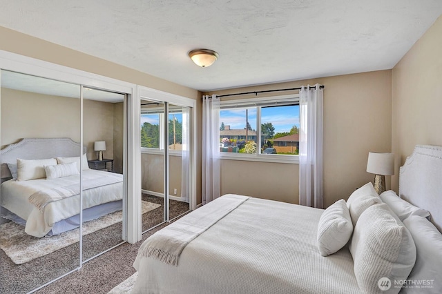 bedroom with carpet floors and multiple closets