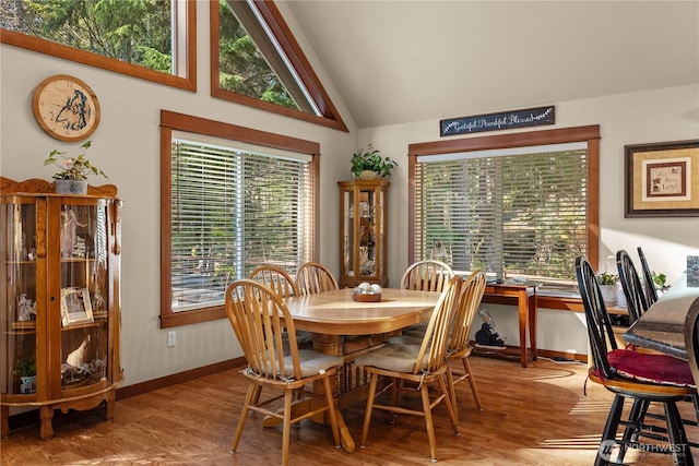 81 N Fawn Dr, Hoodsport, WA 98548 - dining area with wood finished floors, baseboards, and lofted ceiling