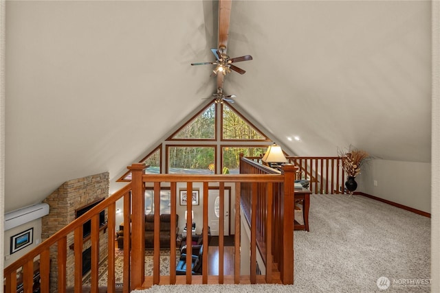 81 N Fawn Dr, Hoodsport, WA 98548 - additional living space featuring baseboards, carpet flooring, ceiling fan, and lofted ceiling