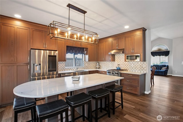 11234 SE 299th Pl, Auburn, WA 98092 - kitchen with a sink, stainless steel appliances, tasteful backsplash, and a notable chandelier
