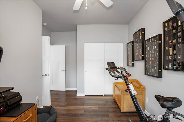 11234 SE 299th Pl, Auburn, WA 98092 - workout room featuring baseboards, dark wood-type flooring, and a ceiling fan