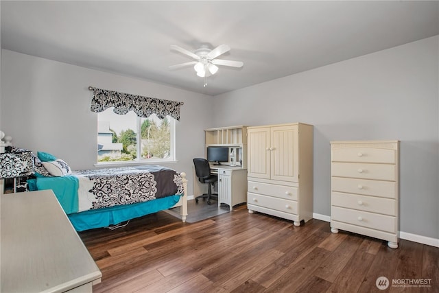 11234 SE 299th Pl, Auburn, WA 98092 - bedroom featuring ceiling fan, baseboards, and dark wood-type flooring