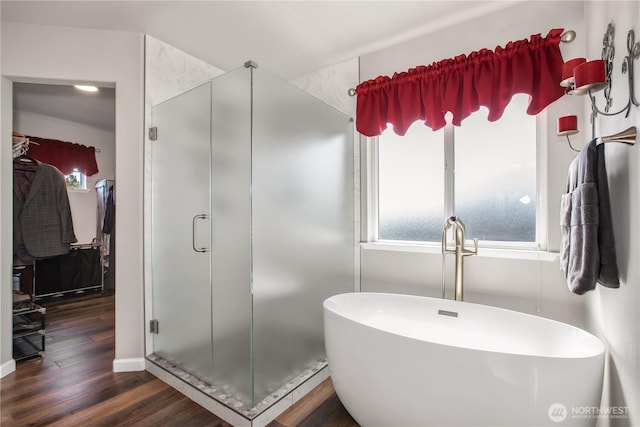 11234 SE 299th Pl, Auburn, WA 98092 - full bath with a freestanding bath, a shower stall, and wood finished floors