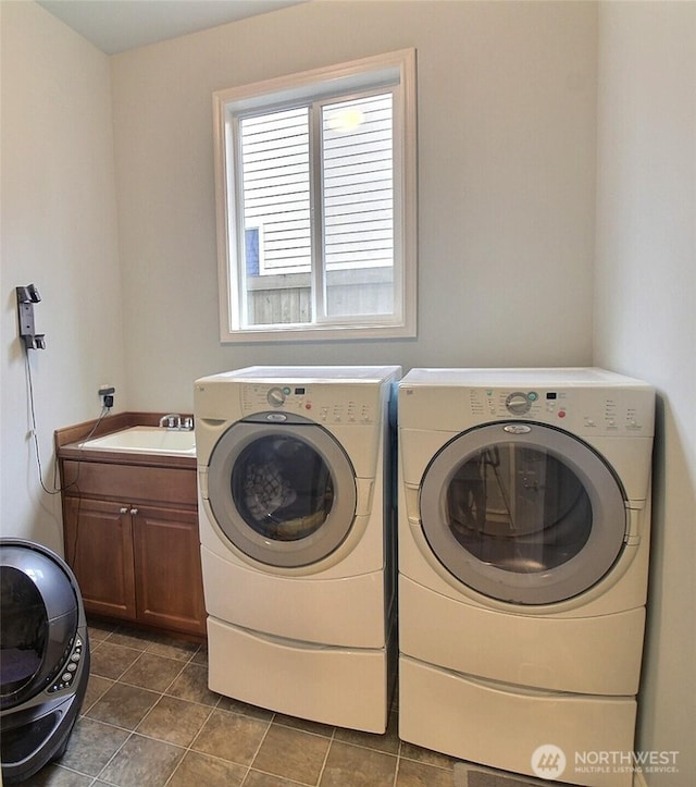 2116 263rd Pl SE, Sammamish, WA 98075 - laundry room featuring washer and dryer, a sink, and cabinet space