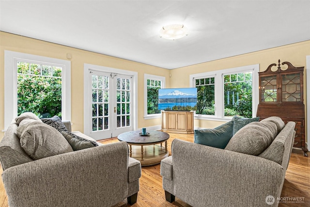 living area with plenty of natural light and light wood-style flooring