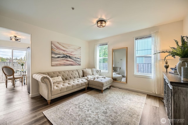 living room featuring baseboards and wood finished floors