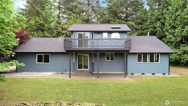 511 104th Ln SE, Olympia, WA 98501 - view of front of property with a patio, a front yard, a wooden deck, and a shingled roof