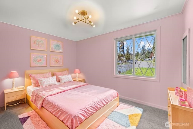 5808 241st St SW, Mountlake Terrace, WA 98036 - bedroom with carpet floors, baseboards, and a notable chandelier
