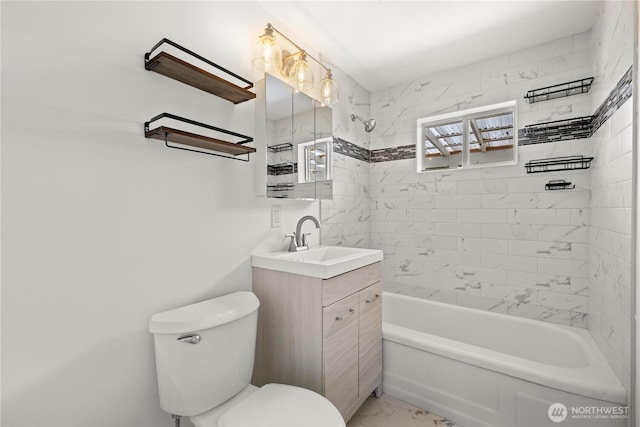 5808 241st St SW, Mountlake Terrace, WA 98036 - full bath featuring shower / bath combination, vanity, toilet, and marble finish floor