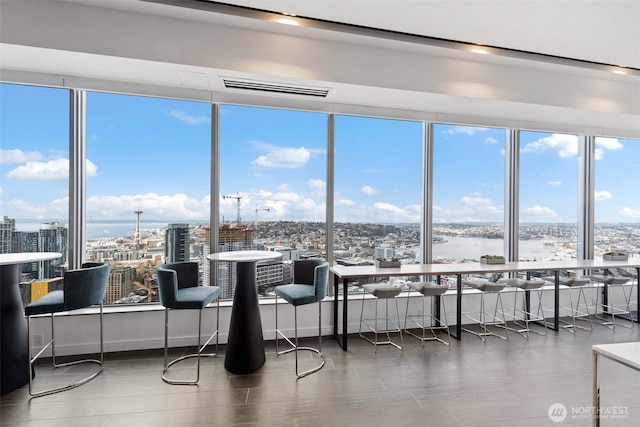 sunroom with a city view and healthy amount of natural light