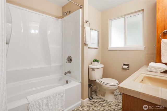 15506 Juanita Dr NE, Kenmore, WA 98028 - bathroom featuring tile patterned floors, baseboards, vanity, toilet, and tub / shower combination