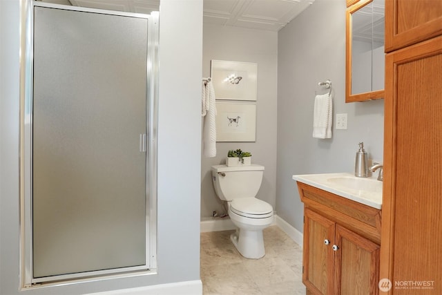 15506 Juanita Dr NE, Kenmore, WA 98028 - full bath with vanity, tile patterned flooring, toilet, baseboards, and a shower stall