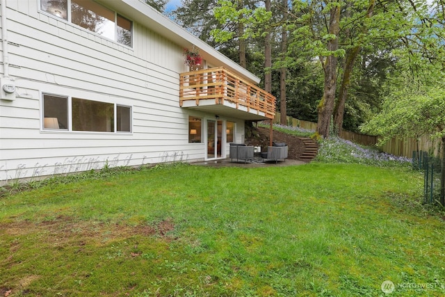 15506 Juanita Dr NE, Kenmore, WA 98028 - rear view of house with a lawn, fence, a balcony, and cooling unit
