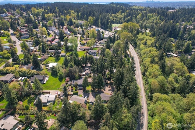 15506 Juanita Dr NE, Kenmore, WA 98028 - birds eye view of property with a residential view and a wooded view