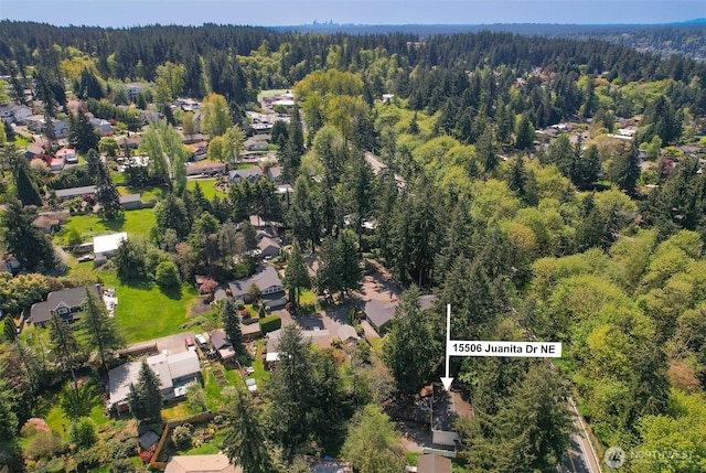 15506 Juanita Dr NE, Kenmore, WA 98028 - bird's eye view with a residential view and a wooded view