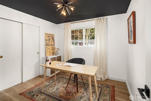 office area with wood finished floors