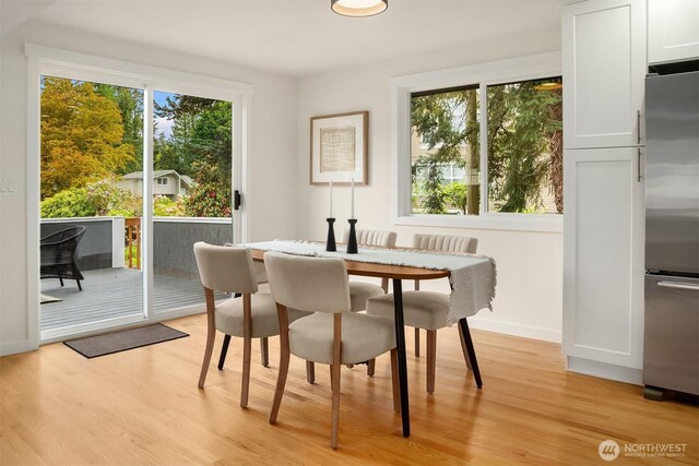 dining room featuring baseboards and light wood finished floors