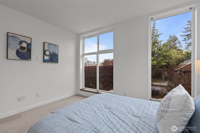 bedroom with carpet floors and baseboards