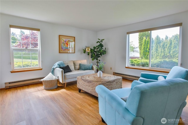 500 Creekside Ter Unit 101, Langley, WA 98260 - living area featuring a baseboard heating unit and wood finished floors