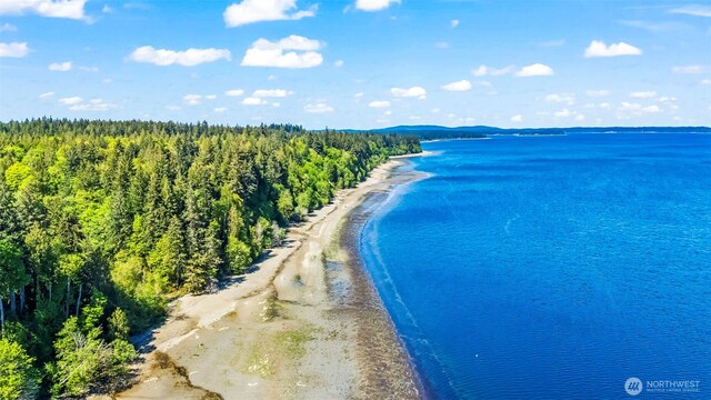 birds eye view of property with a beach view and a water view