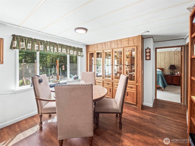 dining area with a healthy amount of sunlight, baseboards, and dark wood-style floors
