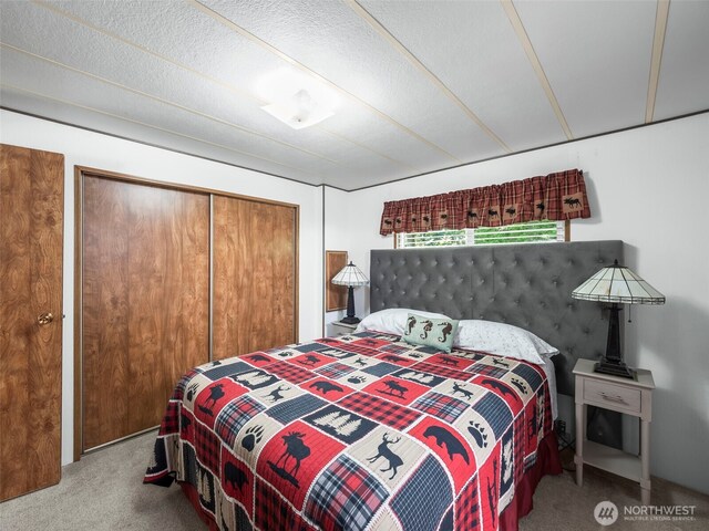 carpeted bedroom with a closet