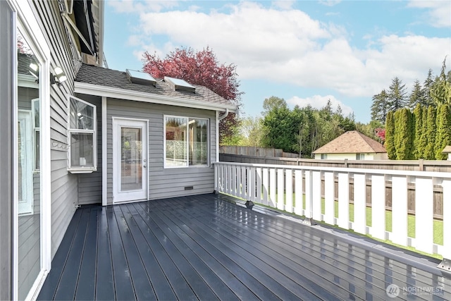wooden deck featuring a fenced backyard