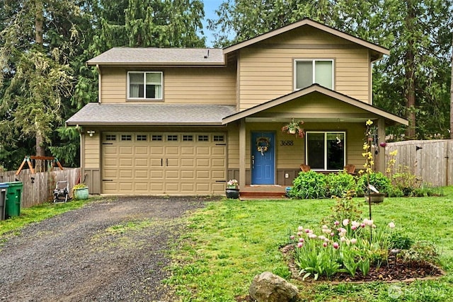 3688 E Indiana St, Port Orchard, WA 98366 - traditional-style home with driveway, covered porch, a garage, and roof with shingles