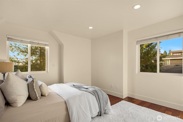 506 13th Ave W, Kirkland, WA 98033 - bedroom with multiple windows, baseboards, wood finished floors, and recessed lighting