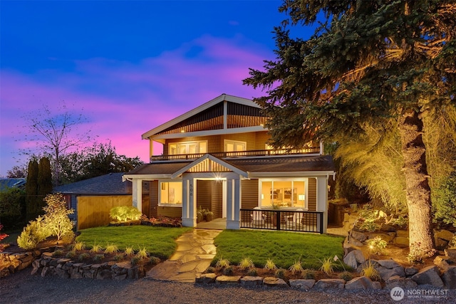 506 13th Ave W, Kirkland, WA 98033 - view of front of house with a balcony, a front yard, and covered porch