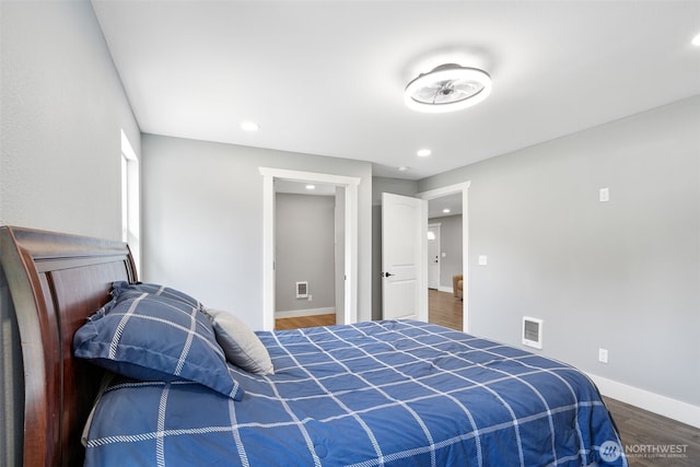 245 Stowell Rd, Salkum, WA 98570 - bedroom with recessed lighting, baseboards, wood finished floors, and visible vents