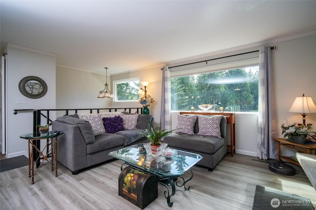 3515 W Tapps Dr E, Lake Tapps, WA 98391 - living room with crown molding, baseboards, and wood finished floors
