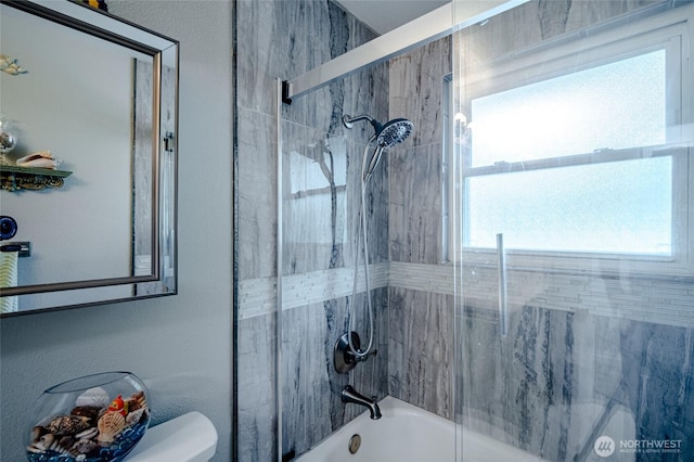 3515 W Tapps Dr E, Lake Tapps, WA 98391 - bathroom with toilet and shower / bath combination with glass door