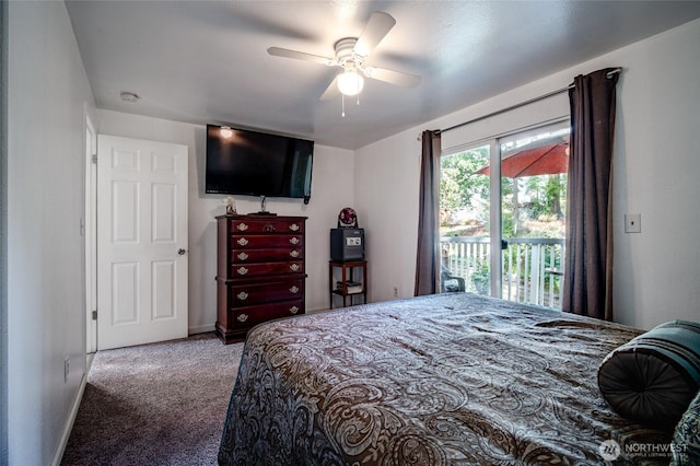 3515 W Tapps Dr E, Lake Tapps, WA 98391 - bedroom with carpet flooring, baseboards, access to exterior, and ceiling fan