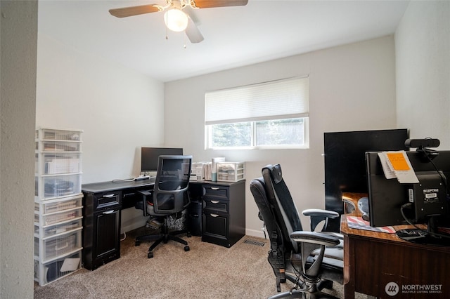 3515 W Tapps Dr E, Lake Tapps, WA 98391 - office space with ceiling fan, visible vents, light carpet, and baseboards