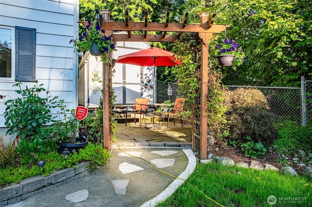 3515 W Tapps Dr E, Lake Tapps, WA 98391 - view of yard featuring a patio, fence, a pergola, and outdoor dining space