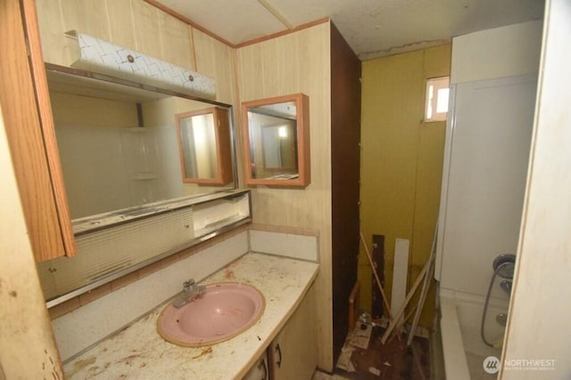 full bathroom with shower / bath combination and vanity