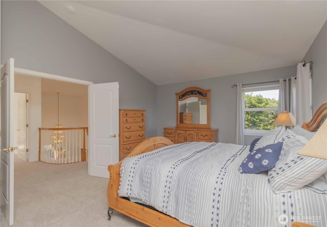 5801 51st Avenue Ct E, Tacoma, WA 98443 - bedroom featuring carpet floors, a notable chandelier, and lofted ceiling