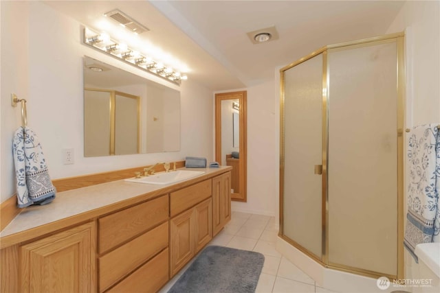5801 51st Avenue Ct E, Tacoma, WA 98443 - full bath featuring a shower stall, tile patterned flooring, and visible vents