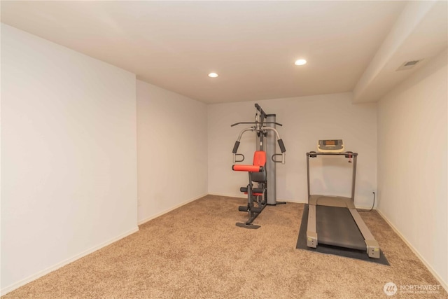 5801 51st Avenue Ct E, Tacoma, WA 98443 - exercise room with recessed lighting, baseboards, visible vents, and carpet