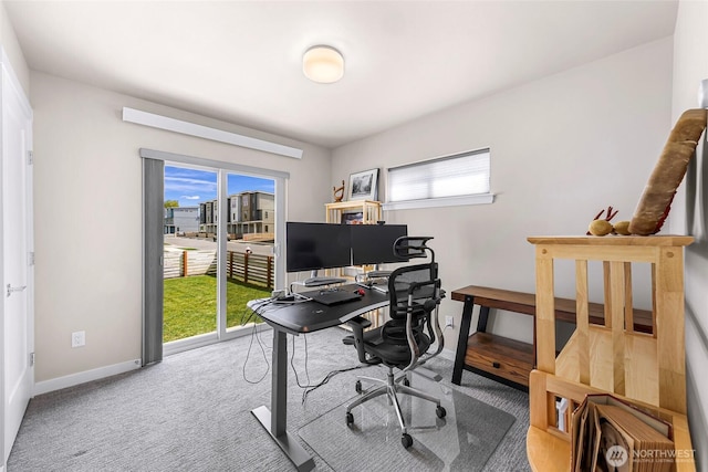 carpeted home office featuring baseboards and a wealth of natural light
