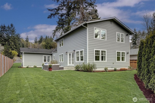 10841 NE 108th St, Kirkland, WA 98033 - back of house featuring a yard, fence, an outdoor living space, and french doors