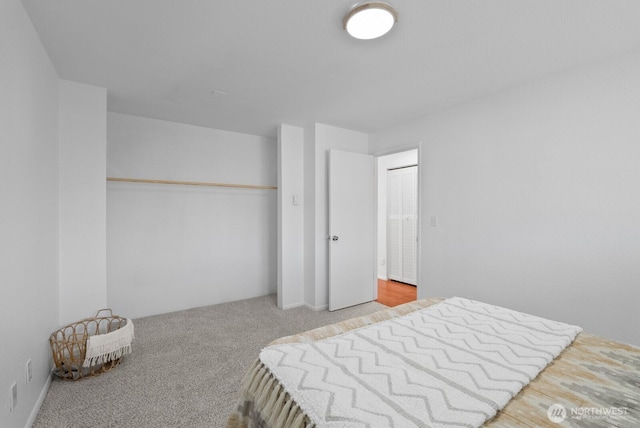 bedroom with carpet floors and a closet