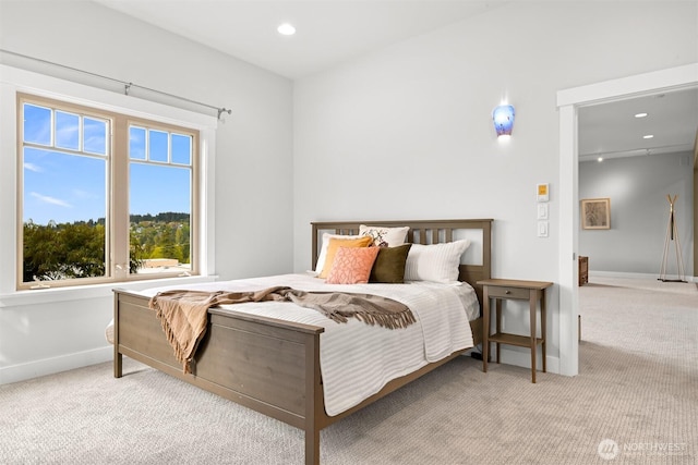 bedroom featuring carpet floors, baseboards, and multiple windows