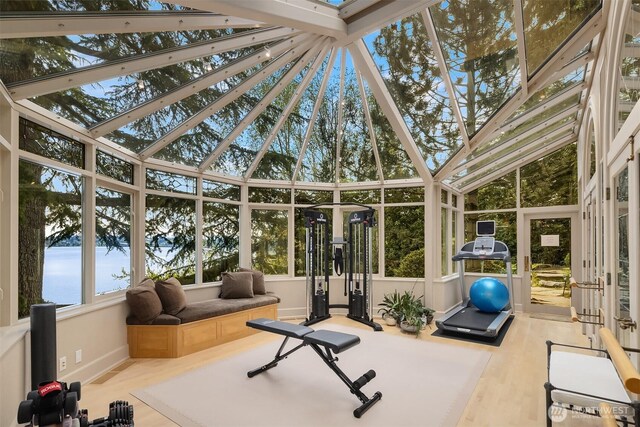 sunroom / solarium with wood finished floors