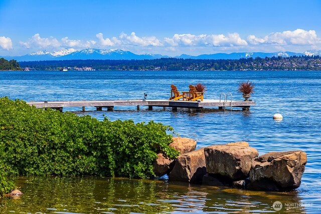 dock area featuring a water and mountain view